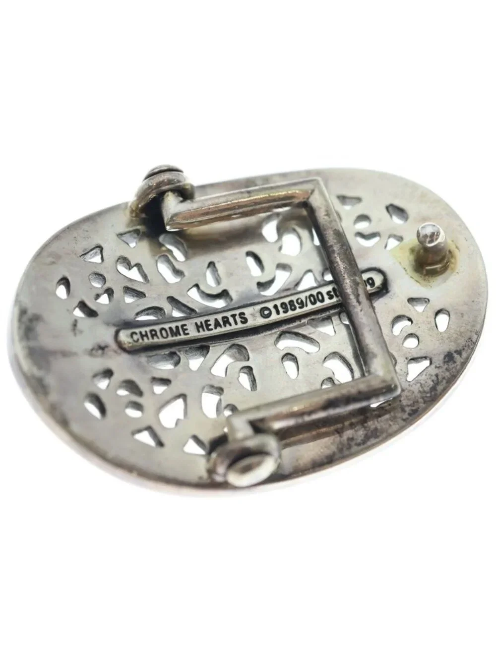 Chrome Hearts Oval Cross Classic Buckle Leather Belt Silver